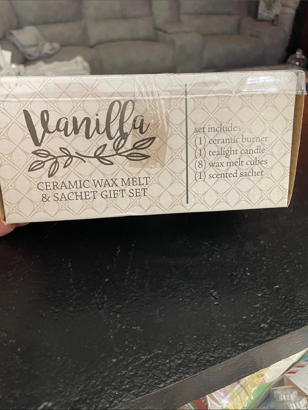 Vanilla Scented Home Gift Set with Navy Floral Warmer New
